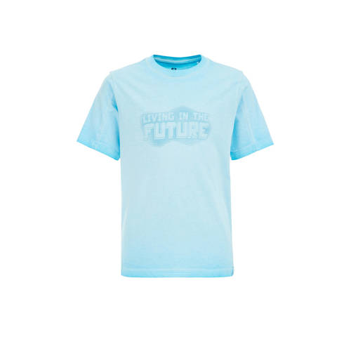 WE Fashion T-shirt met printopdruk lichtblauw Jongens Katoen Ronde hals - 110/116