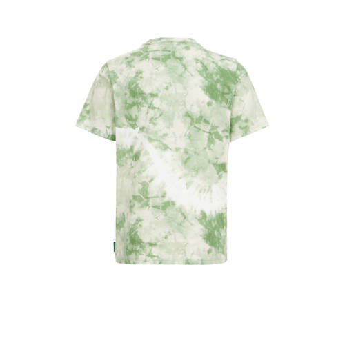 WE Fashion tie-dye T-shirt groen wit Jongens Katoen Ronde hals Tie-dye 110 116