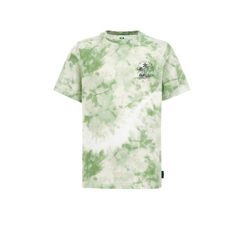 WE Fashion tie-dye T-shirt groen/wit Jongens Katoen Ronde hals Tie-dye