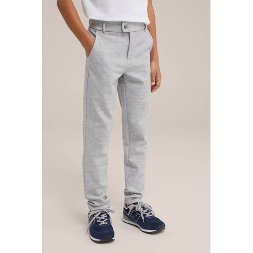 WE Fashion gemêleerde slim fit broek lichtgrijs Jongens Polyester Melée 92