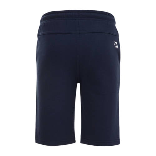 WE Fashion slim fit sweatshort met printopdruk donkerblauw Printopdruk 104