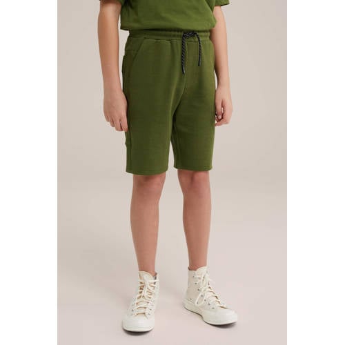 WE Fashion slim fit cargo short groen Korte broek Jongens Katoen Effen 110