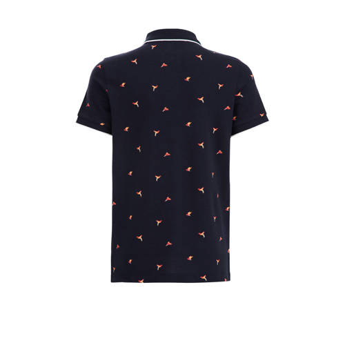 WE Fashion polo met all over print donkerblauw Jongens Katoen Polokraag 92