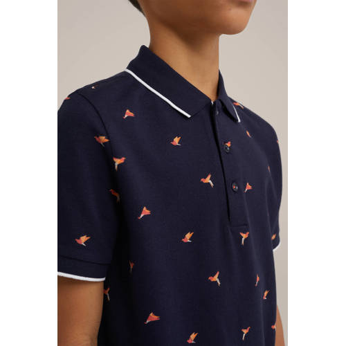 WE Fashion polo met all over print donkerblauw Jongens Katoen Polokraag 92