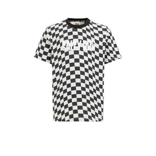 WE Fashion T-shirt met all over print zwart/wit Jongens Katoen Ronde hals