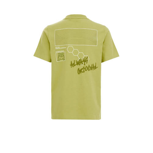 WE Fashion T-shirt met backprint olijfgroen Jongens Katoen Ronde hals Backprint 110 116