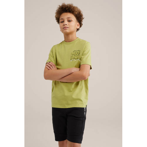 WE Fashion T-shirt met backprint olijfgroen Jongens Katoen Ronde hals Backprint 110 116