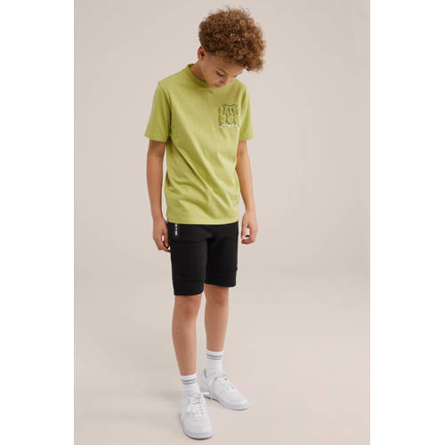 WE Fashion T-shirt met backprint olijfgroen Jongens Katoen Ronde hals Backprint 110 116