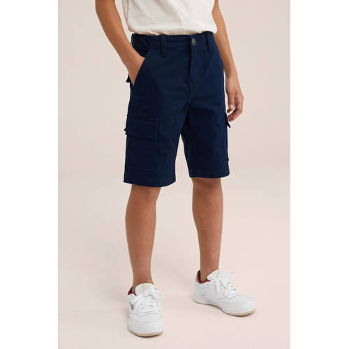 WE Fashion tapered fit cargo short royal navy Korte broek Blauw Jongens Katoen 104