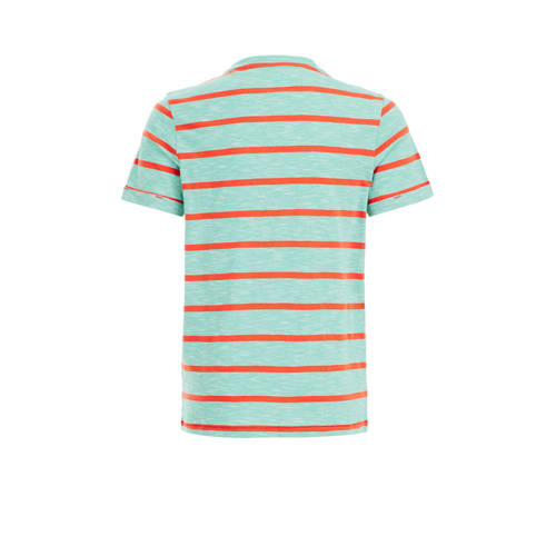 WE Fashion gestreept T-shirt mintblauw rood Jongens Katoen Ronde hals Streep 110 116