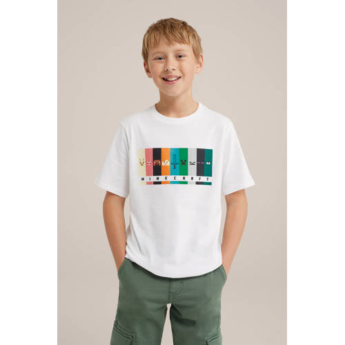 WE Fashion T-shirt met printopdruk wit Jongens Katoen Ronde hals Printopdruk 134 140