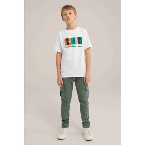 WE Fashion T-shirt met printopdruk wit Jongens Katoen Ronde hals Printopdruk 134 140