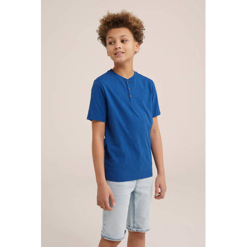 WE Fashion T-shirt blauw Jongens Katoen Ronde hals Effen 92