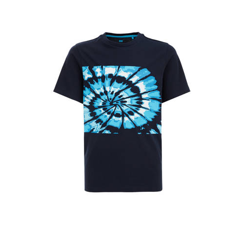 WE Fashion T-shirt met printopdruk navy Blauw Jongens Katoen Ronde hals