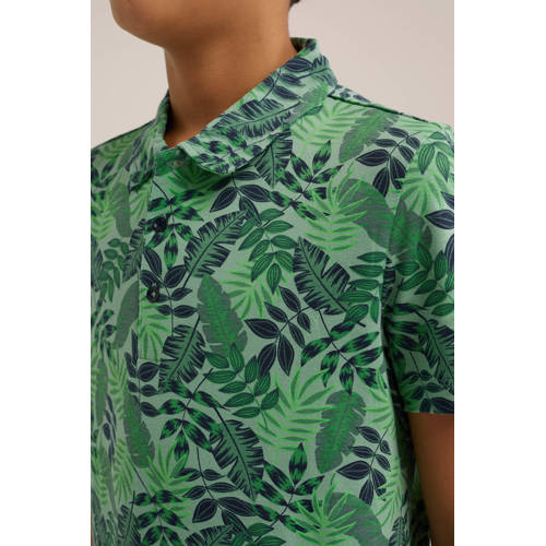 WE Fashion polo met bladprint groen Jongens Katoen Polokraag Blad 92