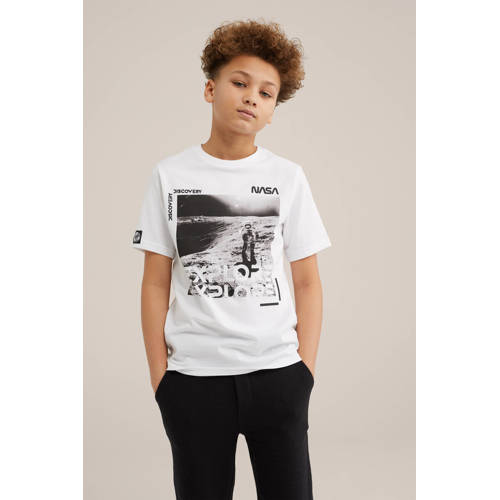 WE Fashion T-shirt met printopdruk Wit Jongens Katoen Ronde hals Printopdruk 134 140