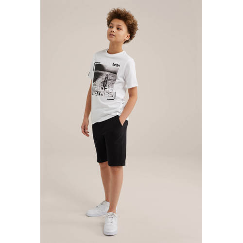 WE Fashion T-shirt met printopdruk Wit Jongens Katoen Ronde hals Printopdruk 134 140
