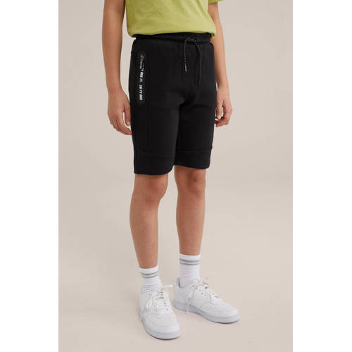 WE Fashion slim fit sweatshort zwart Effen 110 | Sweatshort van