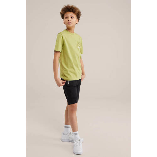 WE Fashion slim fit sweatshort zwart Effen 110 | Sweatshort van