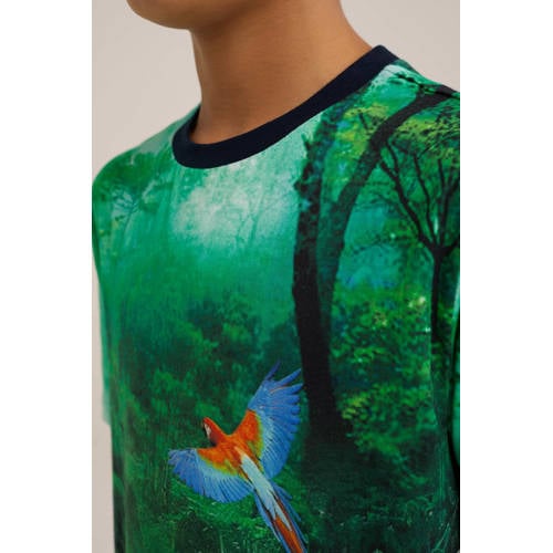 WE Fashion T-shirt met all over print groen Jongens Katoen Ronde hals All over print 92