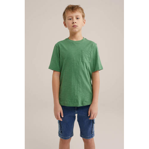 WE Fashion T-shirt groen Jongens Biologisch katoen Ronde hals Effen 92