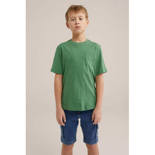WE Fashion T-shirt groen Jongens Katoen Ronde hals Effen 92