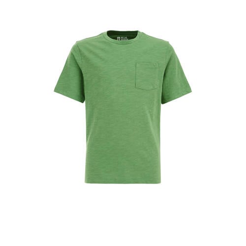 WE Fashion T-shirt groen Jongens Biologisch katoen Ronde hals Effen