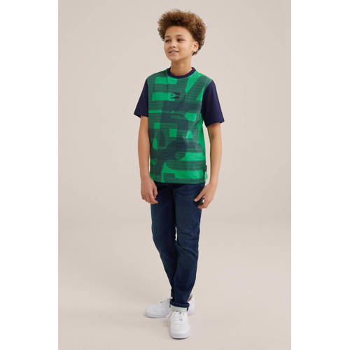 WE Fashion T-shirt met printopdruk groen Jongens Katoen Ronde hals Printopdruk 110 116