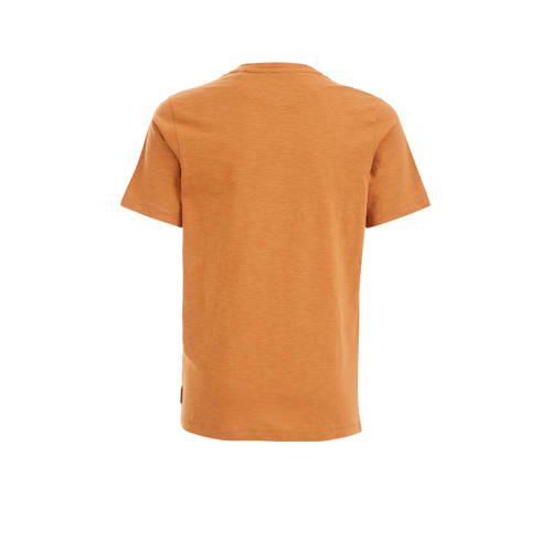WE Fashion T-shirt oranje Jongens Biologisch katoen Ronde hals Effen 134 140