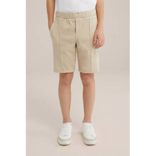 WE Fashion slim fit sweatshort sand Beige Jongens Polyester Effen 98