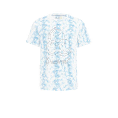 WE Fashion tie-dye T-shirt blauw wit zwart Jongens Katoen Ronde hals Tie-dye 158 164