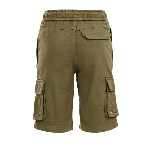 WE Fashion straight fit cargo short kaki Korte broek Groen Jongens Katoen 116