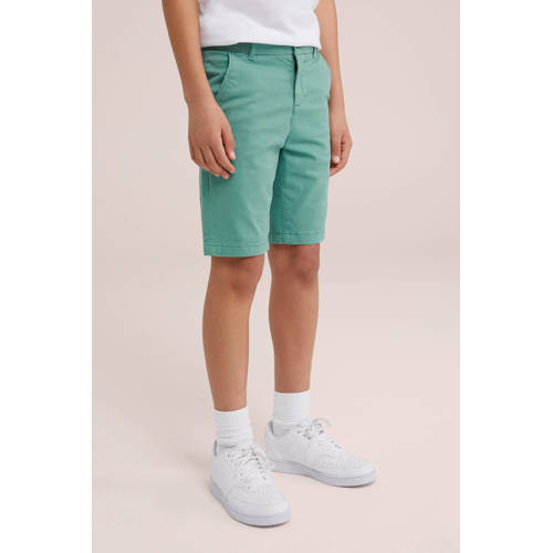 WE Fashion slim fit bermuda groen Korte broek Jongens Stretchkatoen Effen 98