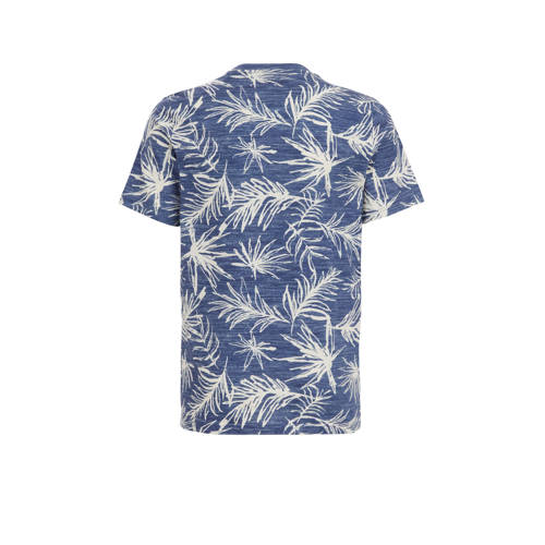 WE Fashion T-shirt met bladprint blauw Jongens Biologisch katoen Ronde hals 110 116