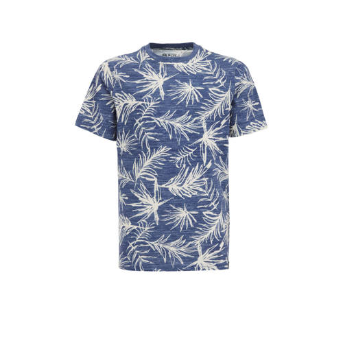 WE Fashion T-shirt met bladprint blauw Jongens Katoen Ronde hals Blad