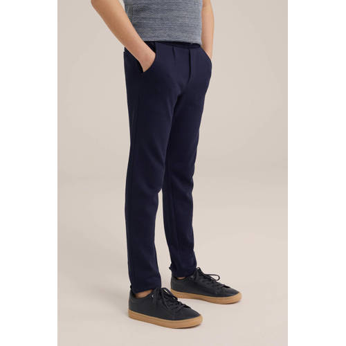 WE Fashion slim fit broek donkerblauw Jongens Katoen Effen 92