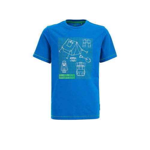 WE Fashion T-shirt met printopdruk blauw Jongens Katoen Ronde hals Printopdruk - 110/116