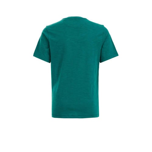 WE Fashion T-shirt donkergroen Jongens Biologisch katoen Ronde hals Effen 92
