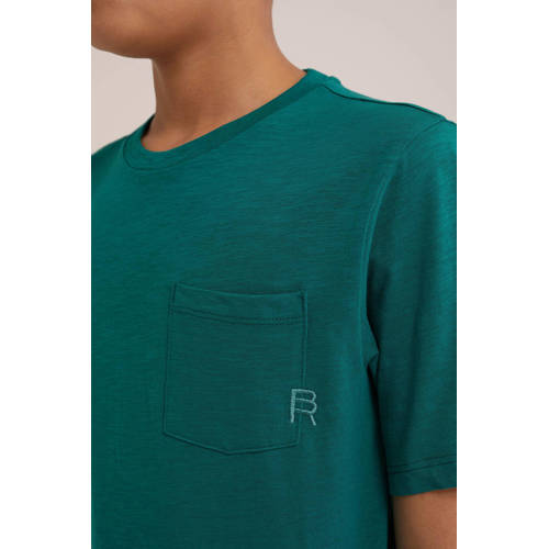 WE Fashion T-shirt donkergroen Jongens Katoen Ronde hals Effen 92