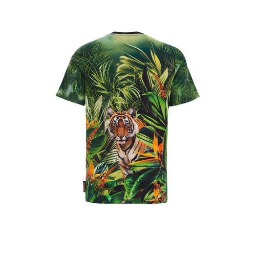 WE Fashion T-shirt met all over print groen Jongens Biologisch katoen Ronde hals 92