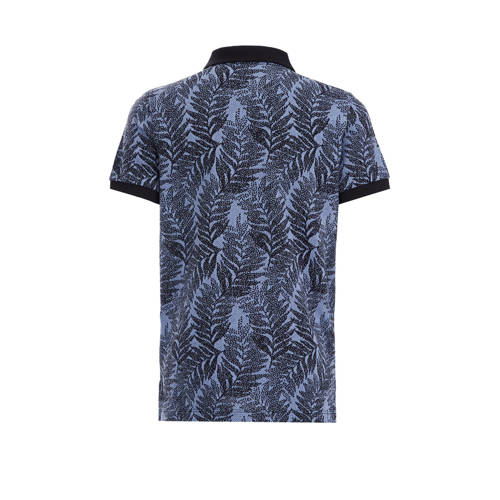 WE Fashion polo met bladprint donkerblauw Jongens Katoen Polokraag Blad 122 128