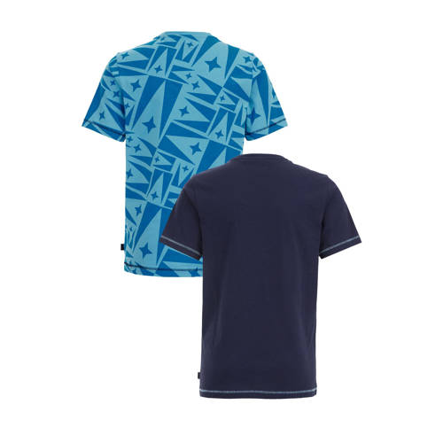 WE Fashion T-shirt met printopdruk set van 2 blauw turquoise Jongens Katoen Ronde hals 110 116