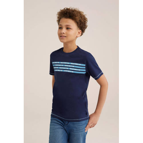 WE Fashion T-shirt met printopdruk set van 2 blauw turquoise Jongens Katoen Ronde hals 110 116