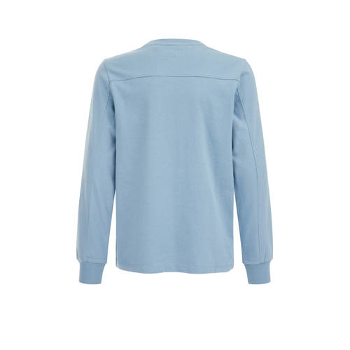 WE Fashion Salty Dog sweater met tekst lichtblauw Tekst 110 116