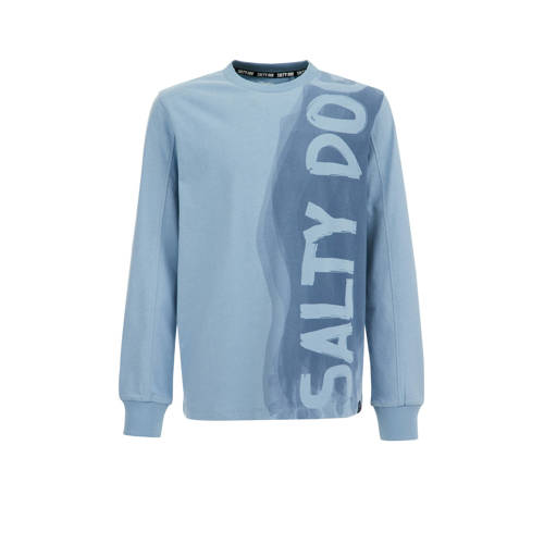 WE Fashion sweater met tekst lichtblauw Tekst