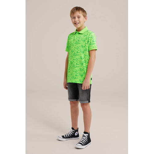 WE Fashion polo met all over print groen Jongens Polyester Polokraag All over print 92