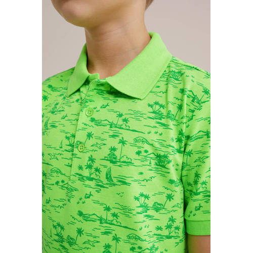 WE Fashion polo met all over print groen Jongens Polyester Polokraag All over print 92