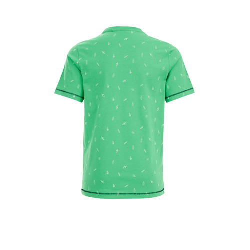 WE Fashion T-shirt met all over print groen wit Jongens Biologisch katoen Ronde hals 110 116