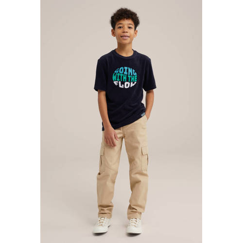 WE Fashion T-shirt met printopdruk zwart blauw groen Jongens Katoen Ronde hals 98 104