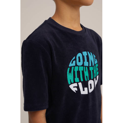 WE Fashion T-shirt met printopdruk zwart blauw groen Jongens Katoen Ronde hals 98 104